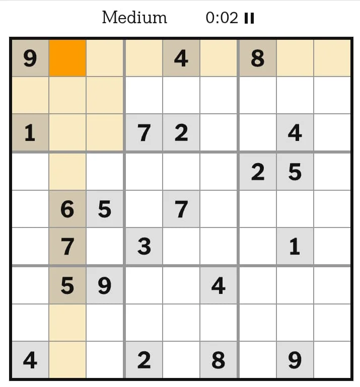 NYT Sudoku Medium August 09, 2026