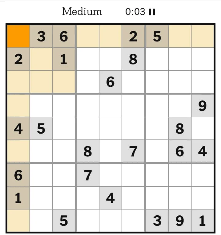 NYT Sudoku Medium August 12, 2026