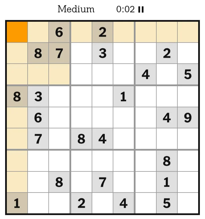 NYT Sudoku Medium August 15, 2026