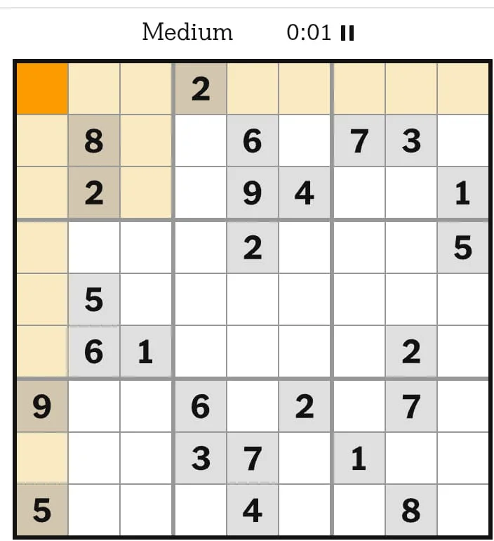 NYT Sudoku Medium August 16, 2026