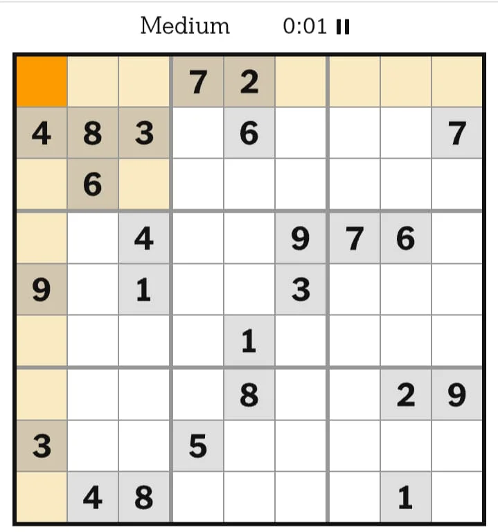 NYT Sudoku Medium August 17, 2026