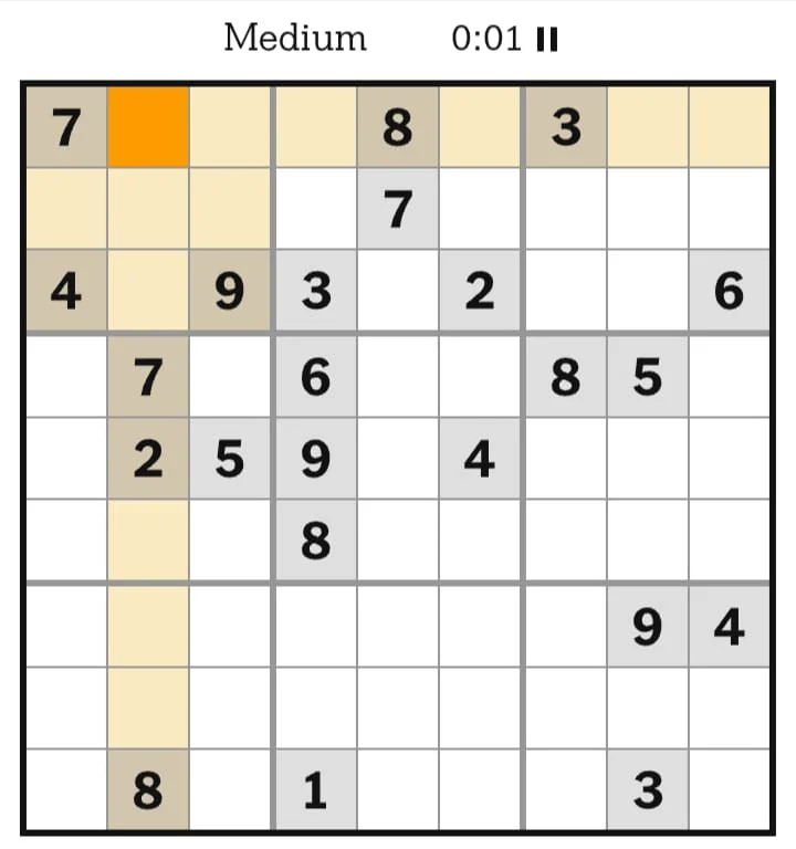 NYT Sudoku Medium August 18, 2026