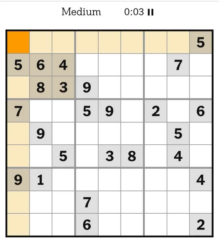 NYT Sudoku Medium August 19, 2026