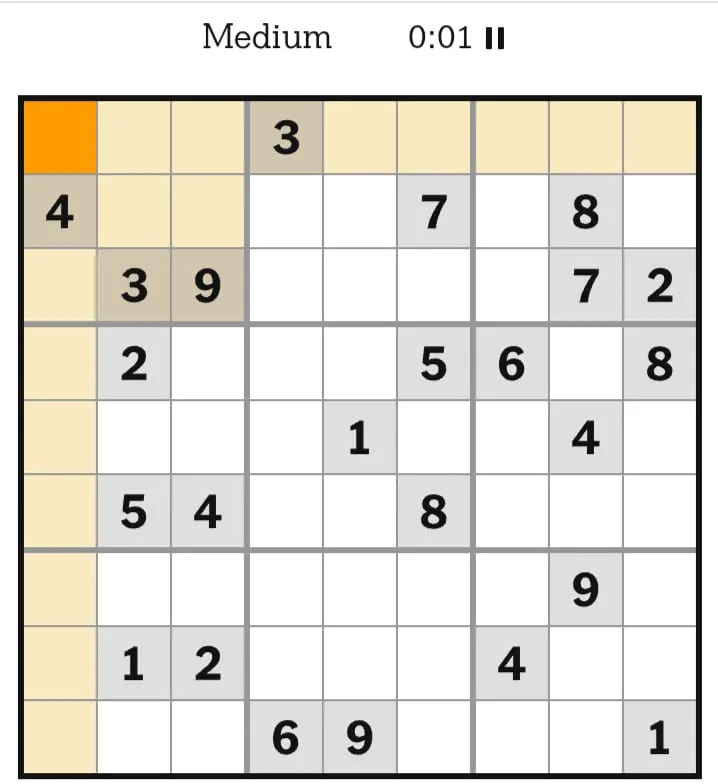 NYT Sudoku Medium August 21, 2026