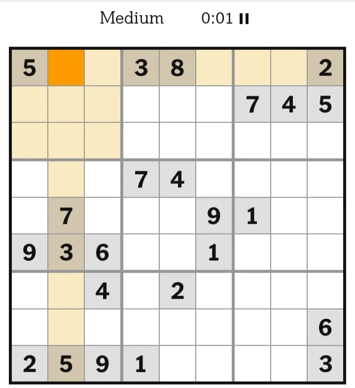 NYT Sudoku Medium August 22, 2026